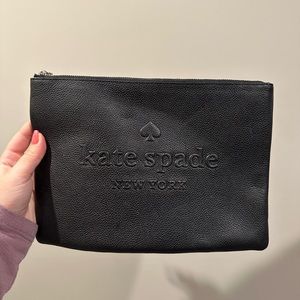 Kate Spade Sienne Logo Large Tassel Pouch Black Leather